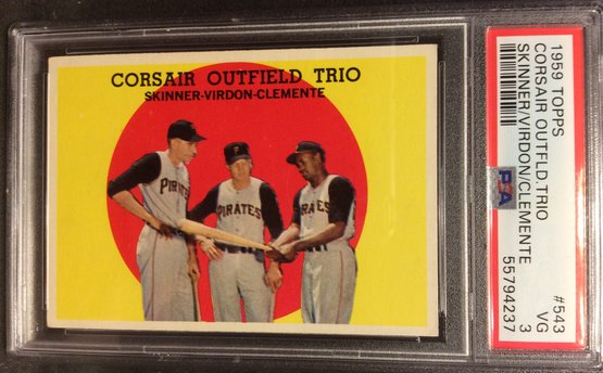 1959 Topps Corsair Outfield Trio - Roberto Clemente - PSA Graded 3 - K