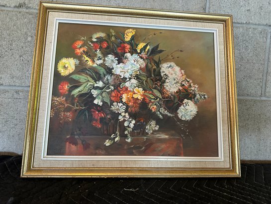 Monda Signed Floral Oil On Canvas Painting