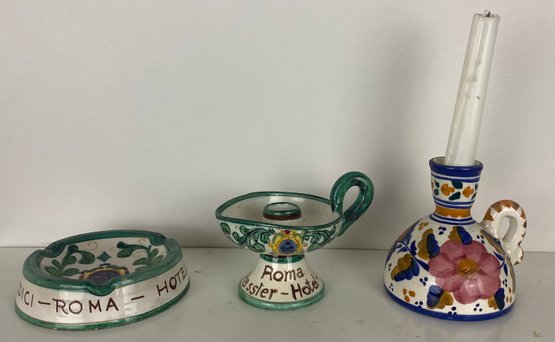 Thee Hand Painted Pottery Pieces