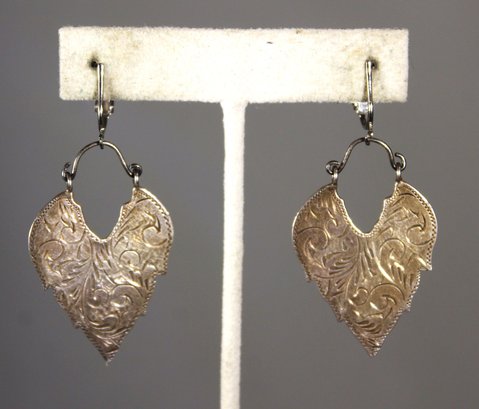 Another Fine Pair Of Sterling Silver Converted Earrings Fancy Engraved Decoration
