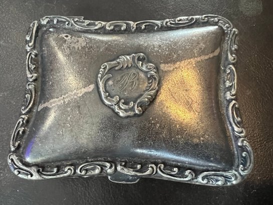 Vintage Repousse Silver Plate Trinket / Vanity / Jewelry Box With Hallmarks & Monogram