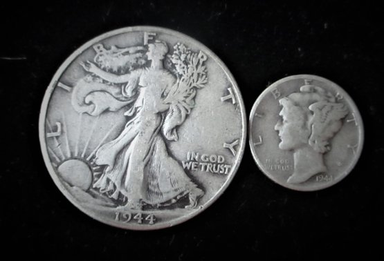 U.S. 1944 Walking Liberty Silver Half & 1944 Mercury Silver Dime