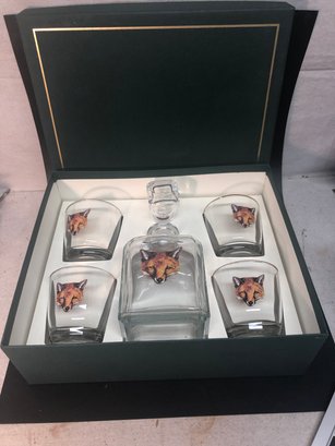 Regal Fox Decanter Set With Old Fashioned Glasses By Richard E. Bishop NIB