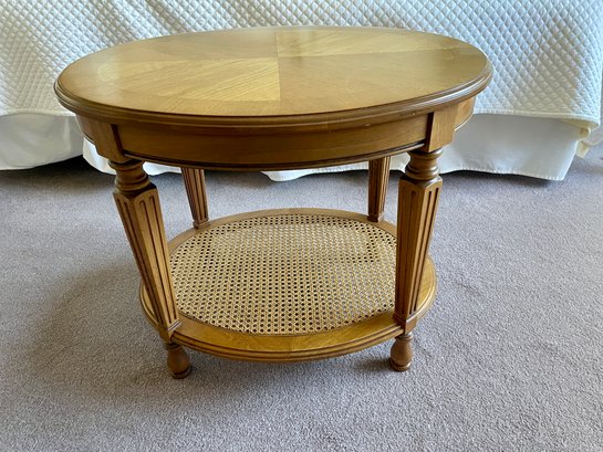 Drexel, Mid Century Wood And Cane Oval Side Table.