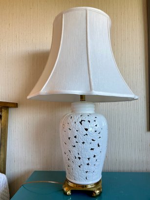 Oriental Style ,Pierced Porcelain Table Lamp.  33' Tall (Right)