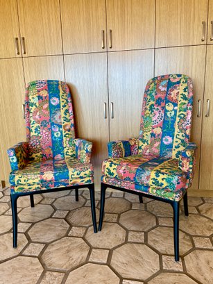 Pair Of Mid Century Upholstered Dining Arm Chairs.