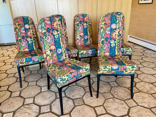 Set Of 6 Mid Century Upholstered Dining Arm Chairs. Comes With A Complimentary Roll Of Fabric.