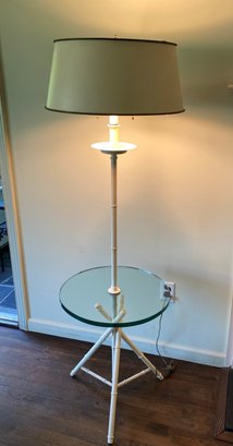 A Vintage White Faux Bamboo MCM  Floor Lamp Glass Table Hollywood Regency 2 Of 2 - 18' X 59'h