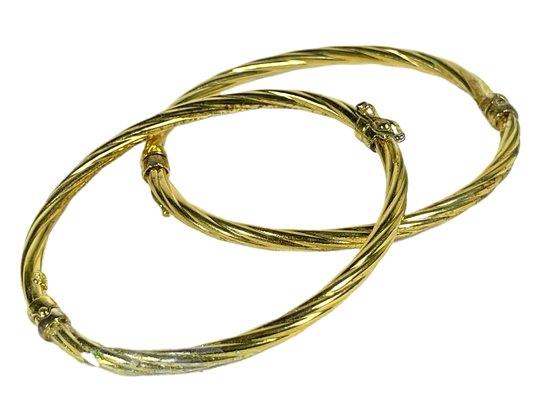 Pair Twisted Gold Over Sterling Silver Bangle Bracelets 925