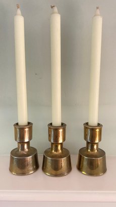 A Set Of Three  MCM Brass Candlestick Holders By J. Quistgaard For Dansk Design FRANCE