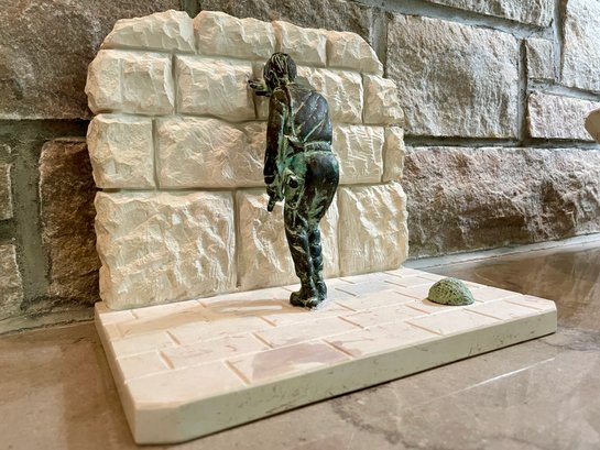 A Soldier At The Wailing Wall. Stone And Bronze Sculpture. Judaica.