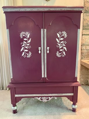Custom Painted, Antique Self Standing Cabinet In Purple Accent.