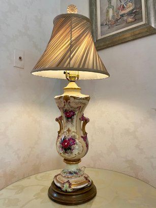 Antique Porcelain Elaborating Table Lamp. 31' Tall