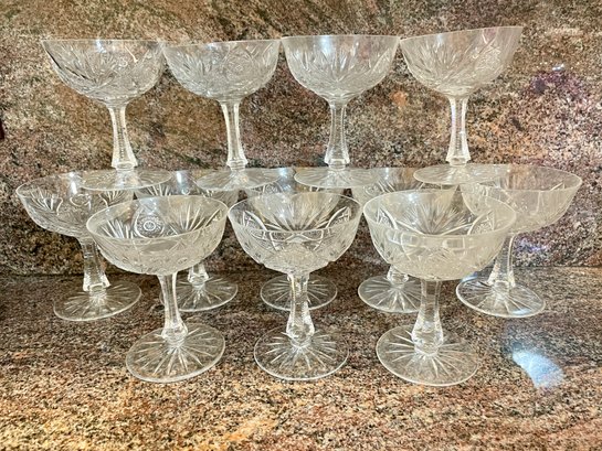 12 Vintage  Etched Stem Crystal Martini -sherbet  Glasses.  4 3/4' Tall