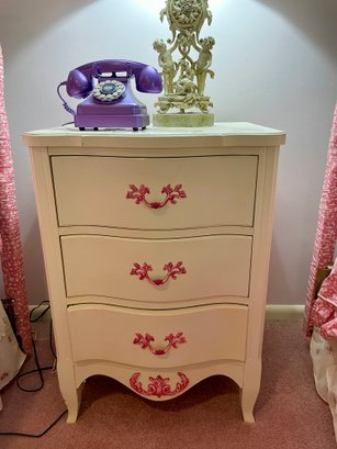 French Provincial , Painted Vintage Three Drawer Nightstand .