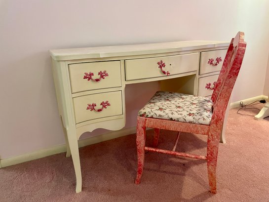 French Provincial , Painted Vintage Desk And Matching Chair.