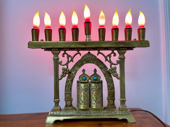 Vintage Brass Electrified Hanukkiah . Judaica.