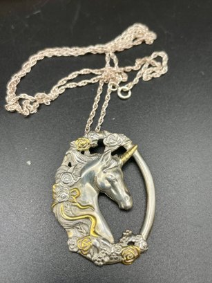 Gorham Sterling Unicorn Pendant On A Sterling Chain.