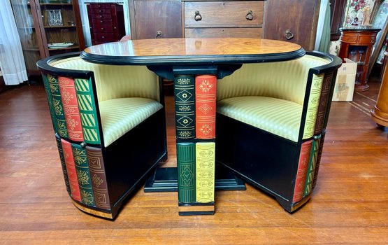 Designed Library Theme Three Pieces Nested Table And Chairs With Storage.