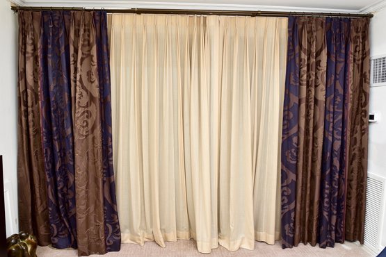 Pair Of Custom Donghia Pinch Pleated Drapery Panels, Inserts And Rods