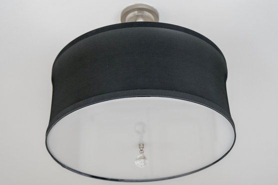 Polished Nickel Pendant With Black Silk Dupioni Drum Shade