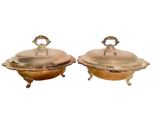 Pair Of Silver Plated Covered Casseroles.