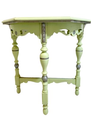 Painted Antique Side Table In Pastel Light Green.