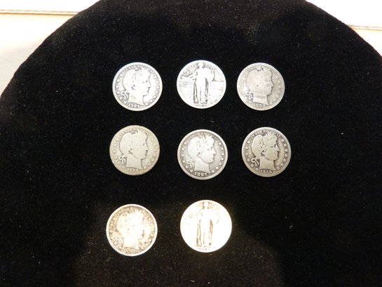 Group Of (8) US Barber Head & Liberty Silver Quarter Coins  1892 - 1928