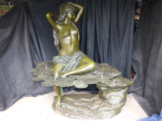 Vintage Life Size Bronze Nude Maiden Fountain - Signed Moreau
