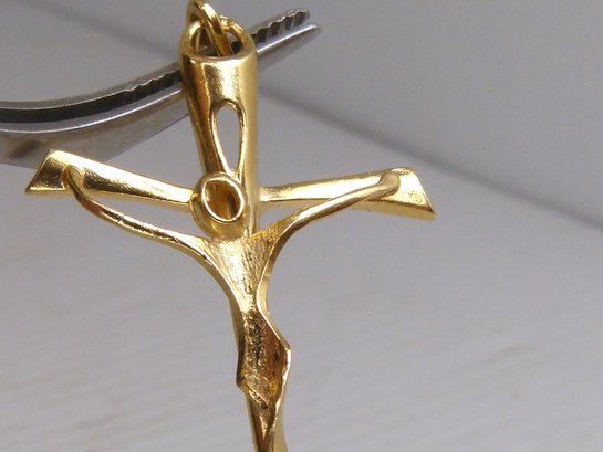 Unique 14K Yellow Gold Modernistic Crucifix Pendant