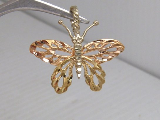 Large 14K Tri-Color  Gold Butterfly Pendant
