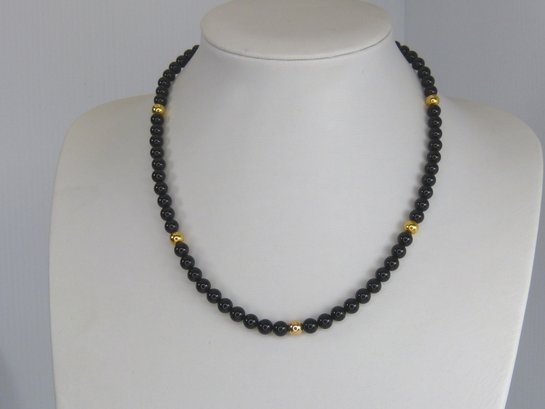 14K Yellow Gold & Black Onyx Necklace