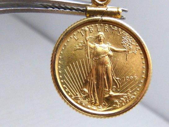 1998 American Eagle $5  Gold Coin In Pendant