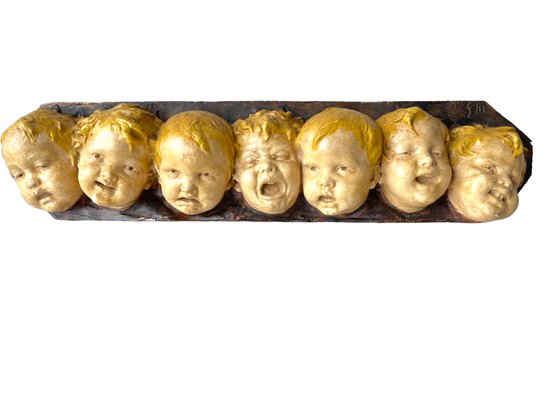 Unique Vintage Wall Hanging Plaster Relief After Or By Pietro Ghiloni(1864-1932) Featuring Cherub Faces.
