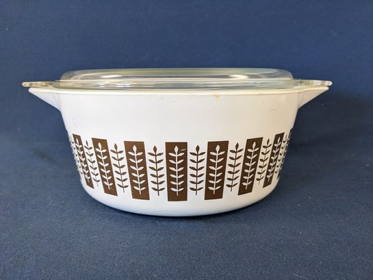 Vintage Pyrex MCM Gold Branches Promotional Or 'Gourmet' 2.5 Quart Bowl With Lid
