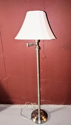 Brushed Chrome Floor Reading Lamp With Adjustable Arm &  Bell Shade