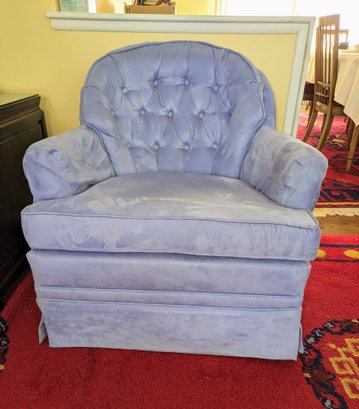 Vintage Swivel Chair/Rocker In Light Blue Velveteen Fabric With Tufted Back - 1 Of 2