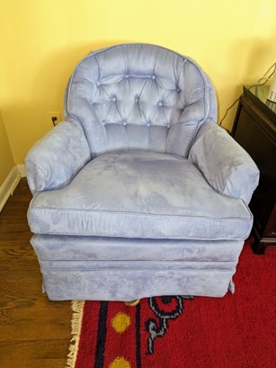 Vintage Swivel Chair/Rocker In Light Blue Velveteen Fabric With Tufted Back - 2 Of 2