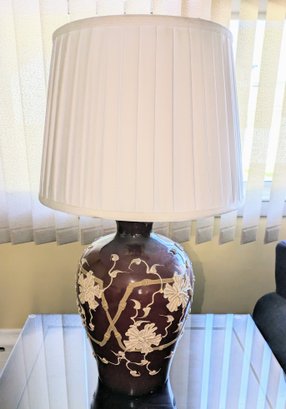 Vintage Ceramic Embossed Lamp With Pleated Shade