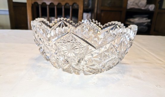 Cut Crystal Bowl With Sawtooth Scallop Edge - Believed To Be American Brilliant Period