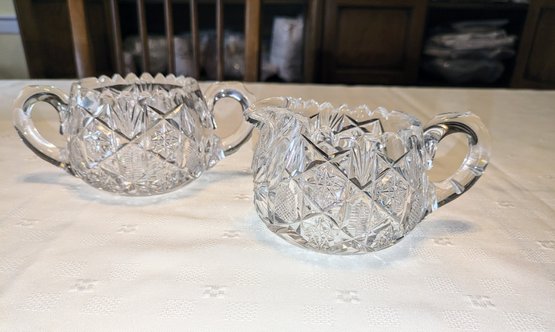 Cut Crystal Sugar Bowl And Pitcher Set - Believed To Be (American Brilliant Period)