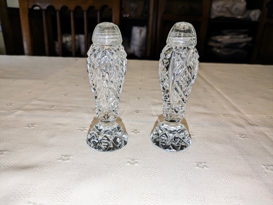Cut Crystal Footed Salt & Pepper Shakers With Glass Top Covers
