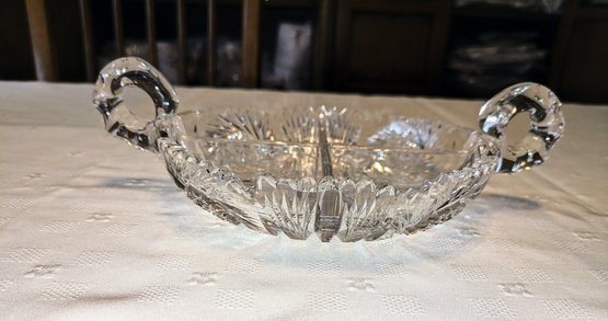 Vintage Cut Crystal  'Caboret' Divided Serving Dish, Believed To Be American Brilliant Period