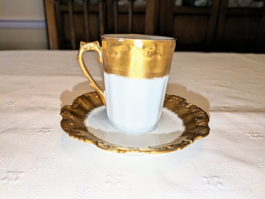 Antique Gold & White Hand Painted Limoges, France, Cup & Saucer Set