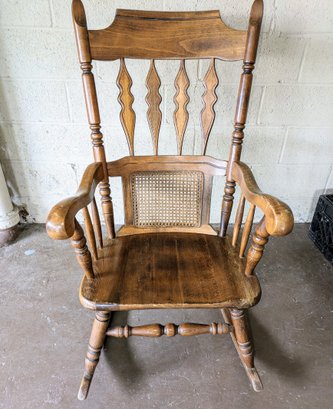 Vintage Wood Rocking Chair With Cane Detail