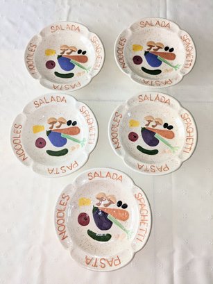Set Of 5 Vintage California Pottery Pasta/Salad Bowls