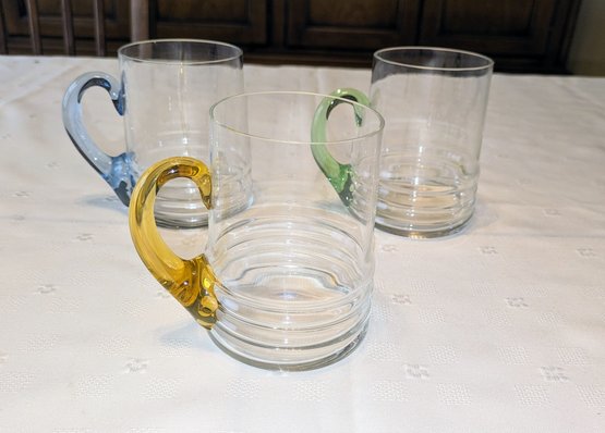 Set Of 3 MCM Colored Handled Mugs