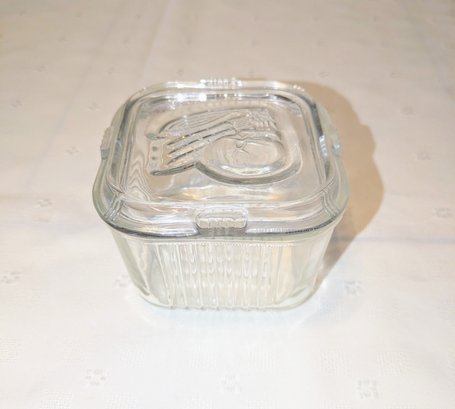 Vintage Federal Glass Ribbed Refrigerator Glass Storage Container