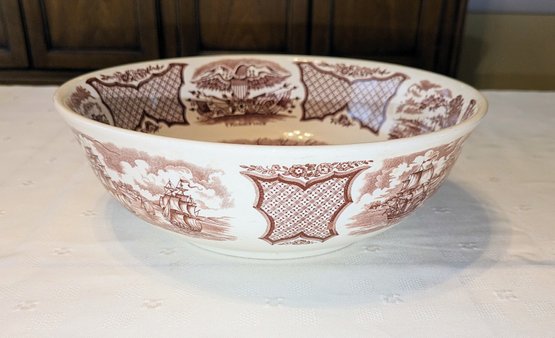 Fair Winds - Serving Bowl -'Via The Port Of NY ' - Brown Transfer Ware - Alfred Meakin- Staffordshire