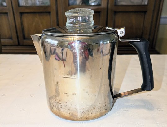 Vintage Stainless 6 Cup Percolator Stove Top Coffee Pot